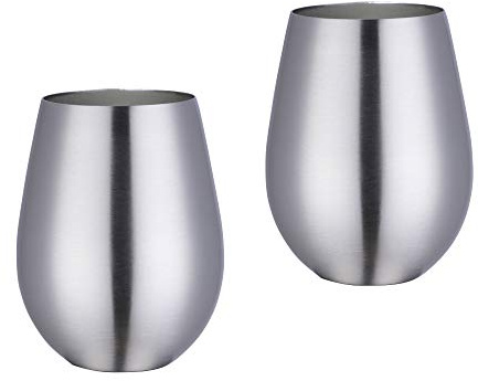 TUPMFG Lot de 2 verres à vin sans pied en acier inoxydable de 500 ml, verres à vin portables d'extérieur pour la piscine, le camping, les barbecues, les voyages (argent)