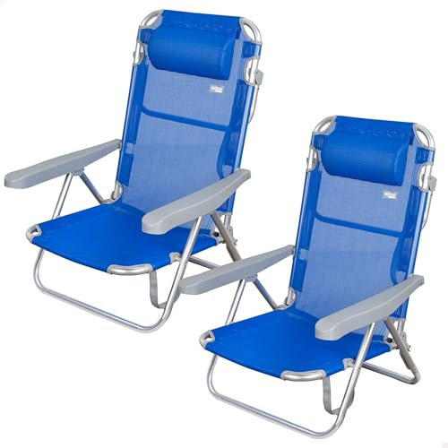 AKTIVE Pack de 2 sillas Plegables multiposición para Playa, jardín, terraza o Camping, 5 Posiciones Diferentes, Medidas 48x46x84 cm, Altura 21 cm, Reforzadas, Incluyen asa de Transporte (85479)