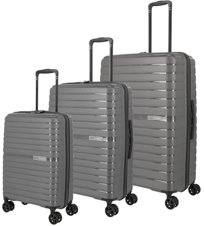 Travelite resväska med 4 hjul, 3 delar, storlekar L/M/S, bagage-serie: Hårt skal med TSA-kombinationslås (handbagage, resväska utan TSA), antracit, Trolley Set L/M/S, Trolley med hårt skal med 4 hjul