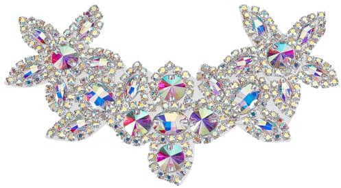 FINGERINSPIRE Blumen Strass Applikation 150x105mm Klare ab Strass Applikationen Mit Weißem Rückentuch Zum Aufbügeln/Aufnähen Hochzeits Braut Patches Perlen Aufnäher Damen Gürtel Applikation