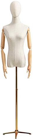 WOTZOV Weibliche Schaufensterpuppe, Torso, Körper, Kleiderpuppe mit Armen und Metallstativ – höhenverstellbar von 57-70 Zoll zur Präsentation von Kleidung,Gold S