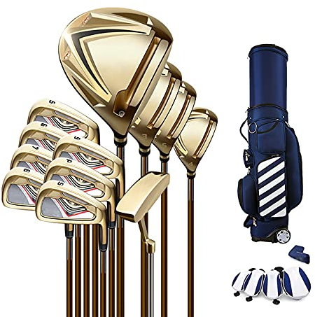 YJKKZQLB Set di Mazze da Golf per Adulti per Uomo, Set Completo di Mazze da Golf per Principianti, Asta in Carbonio, Confezione da 12 con Borsa per Carrello
