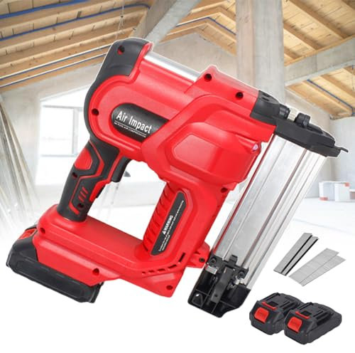 pealiritansemen Clavadora De Clavos 2 En 1 A Batería, Clavadora Eléctrica con 200 Clavos Rectos Y Grapas, Clavadora De Clavos con 2 Baterías De 2,0 Ah, para Mejoras En El Hogar Y Carpintería,Red