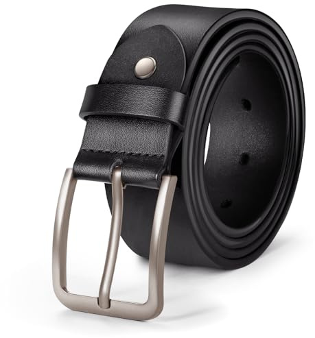 J.Fée 1Pc Gürtel Herren,Ledergürtel Herren,Quadratischer,35mm Breite,Gebürsteter Dornschließe in Silber, Gürtel Schwarz oder Braun, Geburtstag Papa Geschenke für Männer,110CM 120CM 130CM
