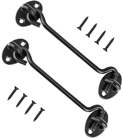 2 PCS 6 Inch 150mm Hook and Eye Latch, Cabin Hook Stainless Steel Door Lock Hook, Door Latch Catch for Indoor, Outdoor Garden Gate Use, Black