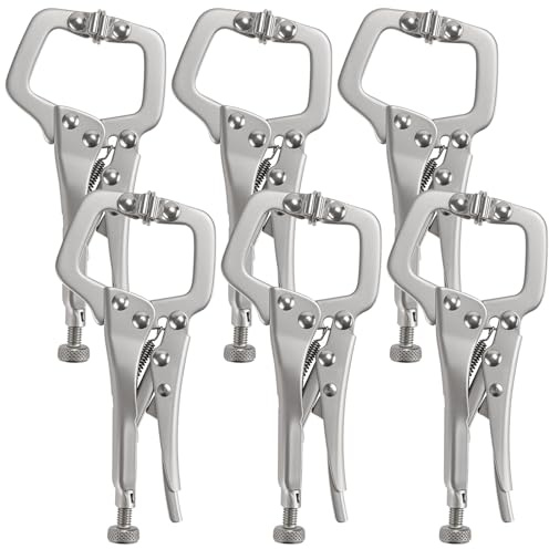 JIAYUET 6PCS 5 Inch Metal Grip Locking C Clamp Pliers with Adjustable Screw and Swivel Pads,Quick Release Welding Pliers for for Woodworking, Welding