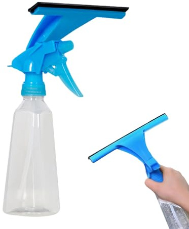 Window Cleaner Tool - Windshield Wiper Glass Scraper with Spray Bottle,Heavy Duty Cleaner Brush Washing Wipers with Ergonomic Handle for Floor Door Mirror Tile