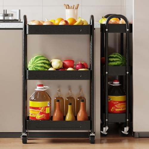 ZHYOCOGY Chariot de rangement fin en métal, chariot à roulettes étroit avec roulettes, 18 cm de large, étagère utilitaire pour salle de bain, cuisine, buanderie, côté toilettes, organiseur en acier au