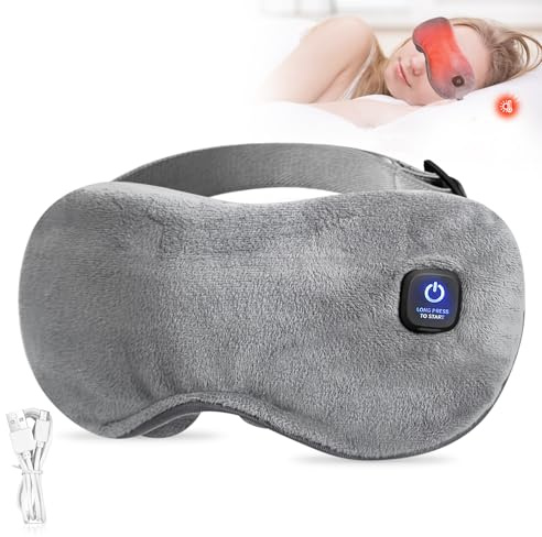 Occhiali termici con batteria senza cavo, maschera riscaldata per gli occhi, maschera riscaldata, 3 livelli di calore, elettrici, opachi, rivestimento lavabile, viaggi, regali, grigio