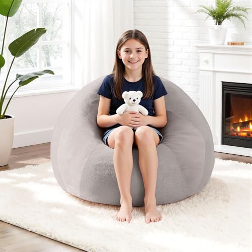 HABUTWAY 2FT Bean Bag Chair Teardrop Bean Bag Chairs for Adults beanbag with Memory Foam Filled with Dual-Tone Unique Combination Corduroy & Luxury Distressed Velvet Washable Cover,Corduroy Dark Grey