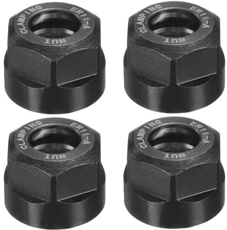sourcing map 4pcs ER11-A(M14) Type Collet Clamping Nut with Dynamic Balance Holes 40Cr Alloy Steel for CNC Machine Chuck Lathe Milling Tools Holder, Black