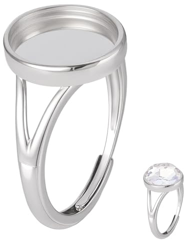 BENECREAT Anillo de plata de ley 925, ajustable, 12 × 10 mm, platino, ovalado, anillo de piedras preciosas, base en blanco para manualidades, fabricación de joyas