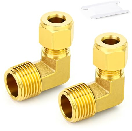 ERGAOBOY 2 piezas de accesorios de tubería de compresión de latón, diámetro exterior del tubo de 10 mm x rosca BSP de 3/8, codo de 90 grados, conector de unión de compresión macho
