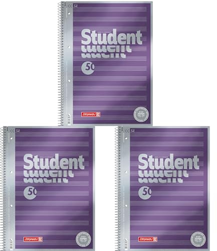 BRUNNEN Collegeblock Premium Student „Noten“ | A4, Lineatur 14, 50 Blatt, violett (A4 (Packung mit 3))