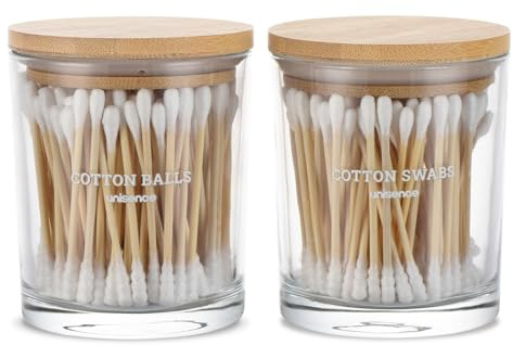 Glass Qtip Holder 2 Pack , Qtip Holder Dispenser Bathroom Set Bathroom Organizers and Storage Q tip Holder with Lid Makeup Storage Organizer for Cotton Swabs,Cotton Balls,Pads,Floss Picks Transparent