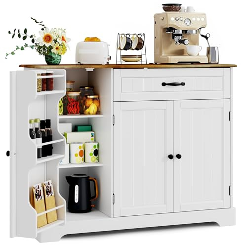 Xbro Credenza con 1 Cassetto e 3 Ante, Mobile Buffet con Spazio di Archiviazione a 3 Livelli, Chiusura Ribaltabile e Angoli Arrotondati, per Cucina, Soggiorno o Camera da Letto, Vintage