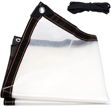 2m x 1m Clear Tarpaulin Waterproof Heavy Duty, Transparent Tarpaulin Sheet,Transparent PVC Clear tarpaulin with Eyelets, for Greenhouse Garden Outdoor Camping Caravan Pergola Ground & Chicken Coop