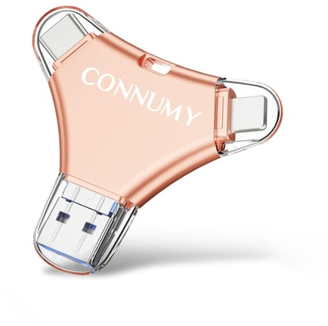 CONNUMY Chiavetta USB 128GB per Phone Pen Drive Plug&Play Nessuna App | 4 in 1 Memoria Esterna Compatibile con iPhone, iPad, Android e PC per Condividere e Trasferire file Senza Complicazioni.