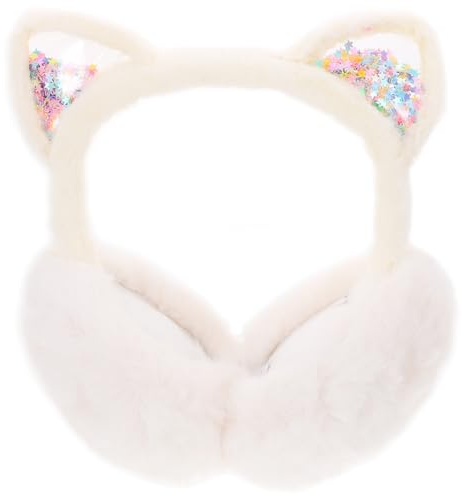 BESTonZON Paraorecchie in Peluche Per Bambine, Copri Orecchie Riscaldante Invernale, Fascia Antivento Morbida e Regolabile Design Gatto Bianco Per Esterni e Viaggi