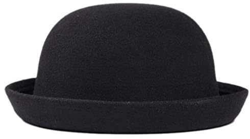 Peosaard Fedora-hatt, plommonstop för barn, trendig formell rund topp med rullat brätte, lätt matchande unisex filt, svart fedora för daglig användning, bankett, foton, topp