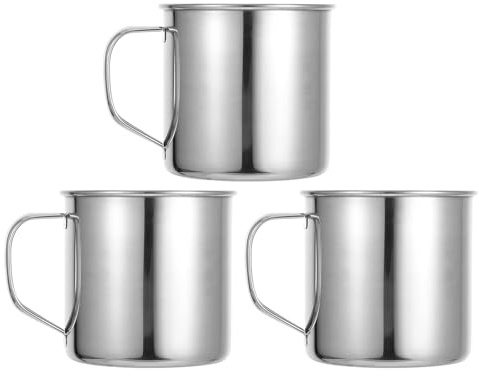 FUNOMOCYA Ensemble 4 Tasses Inox Anse, 7 CM, Lot pour Boissons Chaudes en Extérieur, pour Camping et Usage Familial