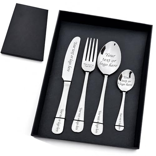 Personalised Adult Cutlery Set, Customized Stainless Steel Fork Knife Spoon and Teaspoon, Personalised Gift for Adults, Custom Mixed Cutlery Set, Engraved Kitchen Gift