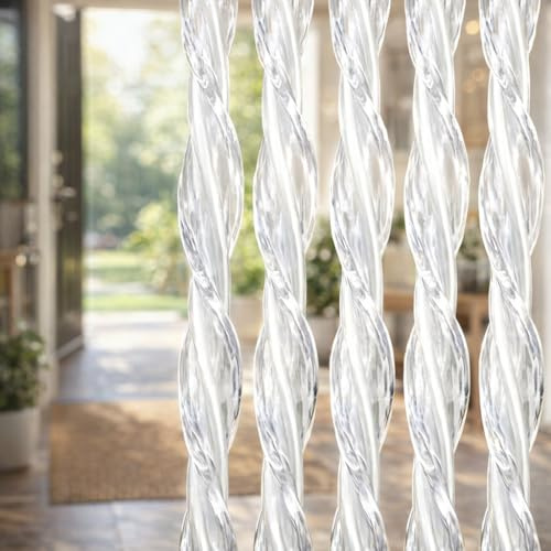 Tenda Antimosche per Porte e Balconi, Fili PVC Premium Trasparente Alta Densità, Modello Extra Fitto Anti Insetti Ventilata Luminosa, Asta Rinforzata Occhielli Inox - Luiselle Transparent 100x220