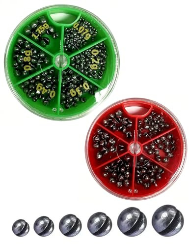 SIRLOMU Piombi da Pesca a Spaccatura, 2 Scatole Pesi Assortiti 7 Misure (0,4-1,5g), con Tacche Rimovibili. Kit Essenziale per Pesca Versatile.