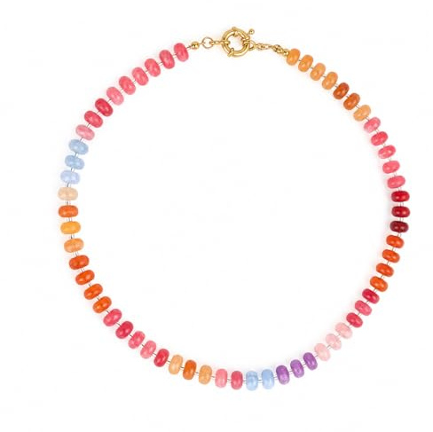 Mikovivi Colorful Beaded Gemstone Necklace for Women, Boho Natural Stone Choker Jewelry Summer Beach Necklace with Rainbow Beads