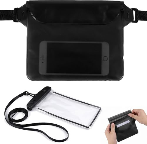 YILZAR Marsupio Impermeabile Mare e Custodia Impermeabile Smartphone IPX8, Set 2 Pezzi Borsa Impermeabile per Cellulare e Documenti, Sacca Stagna per Nuoto, Kayak e Sport Acquatici - Nero