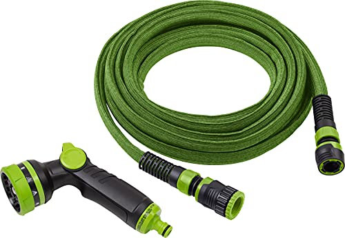 Werkzeyt Flexibler Gartenschlauch - 7,5 - 15 m - Inkl. Multifunktionsbrause - Strapazierfähig - Kein Verdrehen oder Verknoten, Flex-Schlauch, Dehnbarer Wasserschlauch, Gartenbewässerung, 9927610