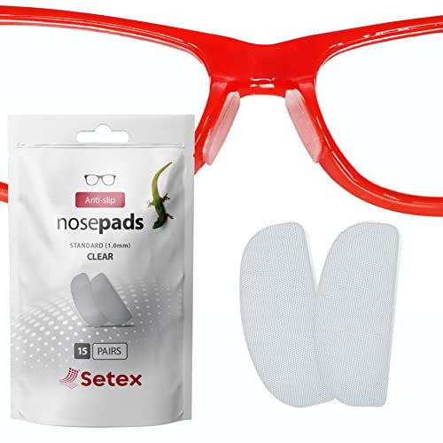 Setex Gecko Grip Brillen-Nasenpads (15 transparente Paare) – Anti-Rutsch-Nasenpads für Brillen, Mikrostrukturierte Fasern, Ultrastarker Halt, Selbstklebend, 1 x 7 x 16 mm