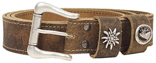 Gürtel Leder Trachtengürtel 98 Edelweiß Hirsch Motiv Ledergürtel braun Trachten (braun, 120)
