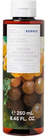KORRES SANTORINI GRAPE Gel de ducha revitalizante con aloe vera activo, con una deliciosa fragancia afrutada de uva, dermatológicamente testado, vegano, sin siliconas ni parabenos, 250 ml