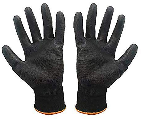 ANSIO Sicherheitshandschuhe mit PU-beschichtetem Nylon, rutschfest, mit sicherem Griff, Schwarz, 5 Paar, Größe 8, 5 Paar