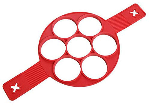 Visiondeals Non-Stick Red Silicone Baking Mini Pancake Flipper, Round BPA Free Moulds with 7 Holes Fried Egg Ring