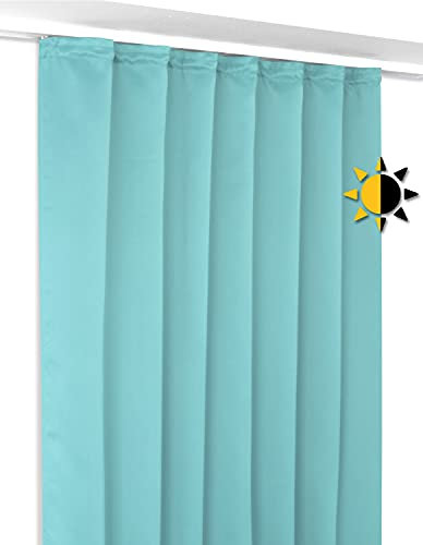 BEAUTEX Verdunkelungsgardine mit Kräuselband U-Band, Blackout Vorhang Blickdicht abdunkelnd, Größe und Farbe wählbar (Breite: 140 cm, Höhe: 225 cm, Himmelblau)