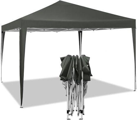 WOLTU Tonnelle de Jardin Tente Pliante Auvent Pliable Imperméable Protection du Soleil UV 50+ Sac de Transport Inclus Facile à Installer Hauteur Règlable 3x3m Gris