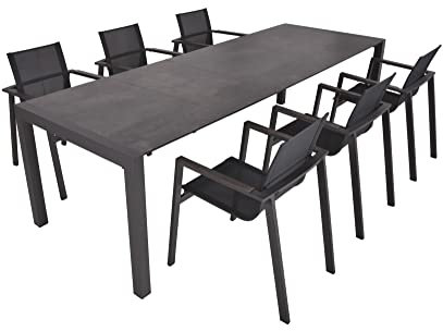 Dynamic24 Garden Pleasure 7tlg. Garten Tischgruppe Sitzgruppe Stapelstuhl Stuhl Aluminium