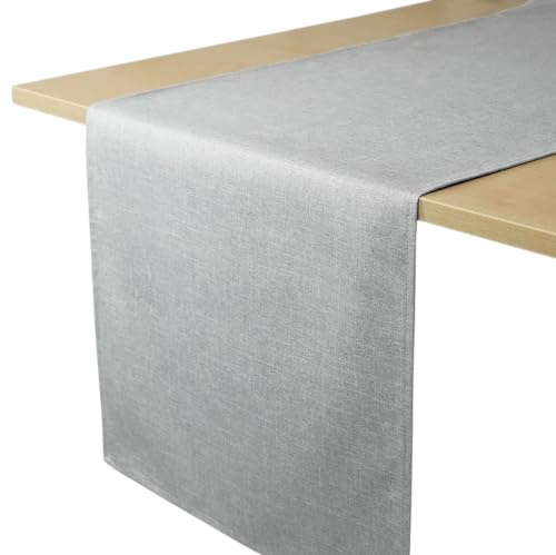 Decomira Tischläufer wasserabweisend Leinen-Optik - Fleckschutz, abwaschbar - Als Garten-Tischdecke Outdoor für Esstisch - Grau - 30x100 cm