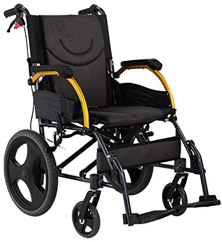 Rollstuhl Faltbar Leicht Aluminium Reiserollstuhl, Ultraleichter Schmaler Rollstuhl für Wohnung und Unterwegs, Transportrollstühle mit Trommelbremse, Belastbarkeit 125 kg, Sitzbreite 46 cm, Schwarz
