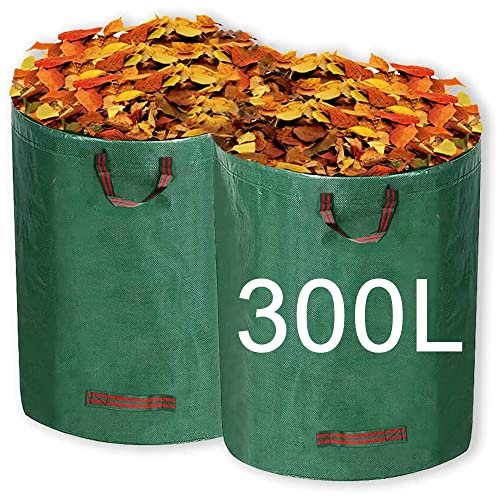 2 Pack 300L Reusable Garden Waste Bags, Heavy Duty Collapsible Waterproof Rubbish Refuse Sacks with Handle for Collecting Plants, Waste and Leaves