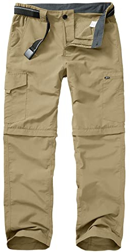 mosingle Safari - Pantaloni da trekking da uomo, leggeri, ad asciugatura rapida, convertibili, da viaggio, pesca, traspiranti, per attività all'aperto, cachi, W32