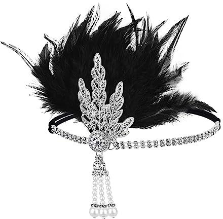 JUSTUSNX Gatsby Feder-Kristall-Stirnband der 1920er-Jahre, Flapper-Perlen-Strass-Stirnband, Partyzubehör für Damen und Mädchen (E)