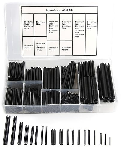 450 Stück Spannstift Hohlsplinte Set, Kerbstifte Sortiment, Hohl Federstifte, Spannstifte Edelstahl, Hohlsplint Manganstahl M2/M3/M4/M5/M6/M7/M8/M10