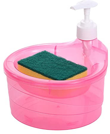 Duiaynke Dispensador de jabón para lavar platos de 1000 ml para cocina, fácil de llenar, práctico dispensador de jabón duradero y soporte para estropajo (rojo rosa)