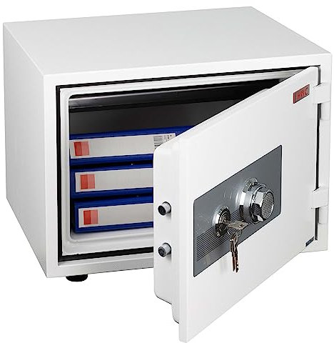 Tresor HWC-L48, feuerfest (60min) Safe Geldschrank Doppelbolzenverriegelung, 44kg Metall 38x50x44cm 19L - weiß