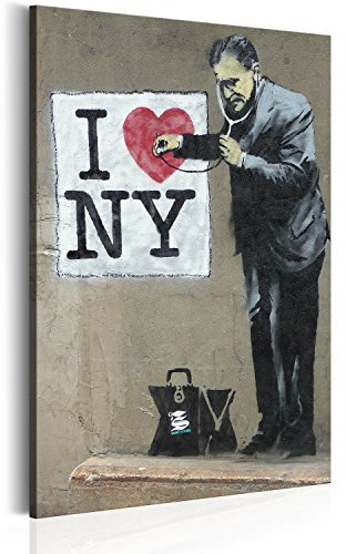 B&D XXL - Akustikbild Banksy I Love New York Bilder Akustikschaum Hochleistungsschallabsorber Schallschutz Leinwand 1 tlg Wandbild Raumakustik Schalldämmung Graffiti Street Art