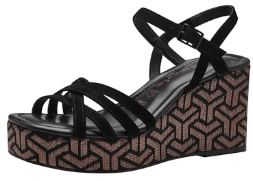 Tamaris Damen Plateau Sandalen Leder Keilabsatz Sommer; BLACK/schwarz; 39 EU