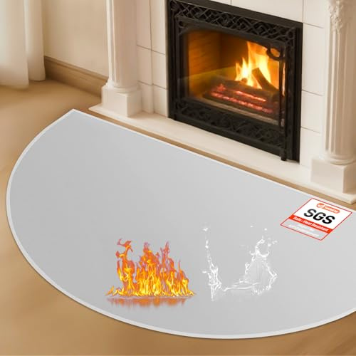 TOHONFOO Tapis de foyer ignifuge pour cheminées, 81,3 x 152,4 cm, demi-rond, tapis de cheminée ignifuge pour intérieur et extérieur